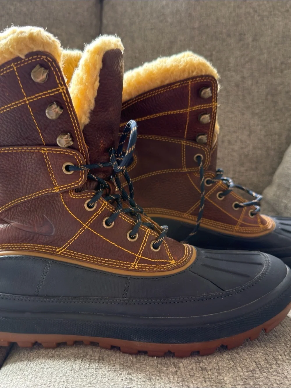 Nike Black and Brown Winter Boot with Yellow Fleece Trim